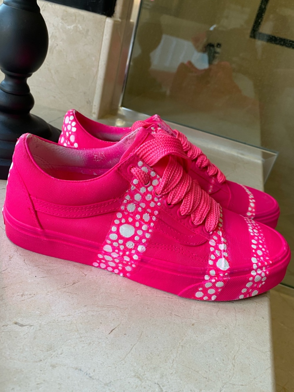 Vans Women's Hot Pink Low-Top Sneakers with White Dot Accent